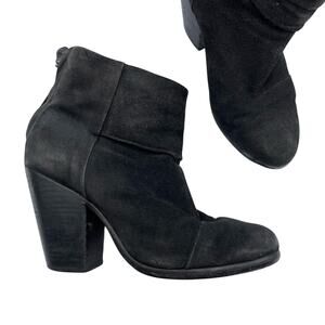 Rag & Bone Black Suede Leather Ankle Boots Stacked Heel Womens 36 Boho Fall